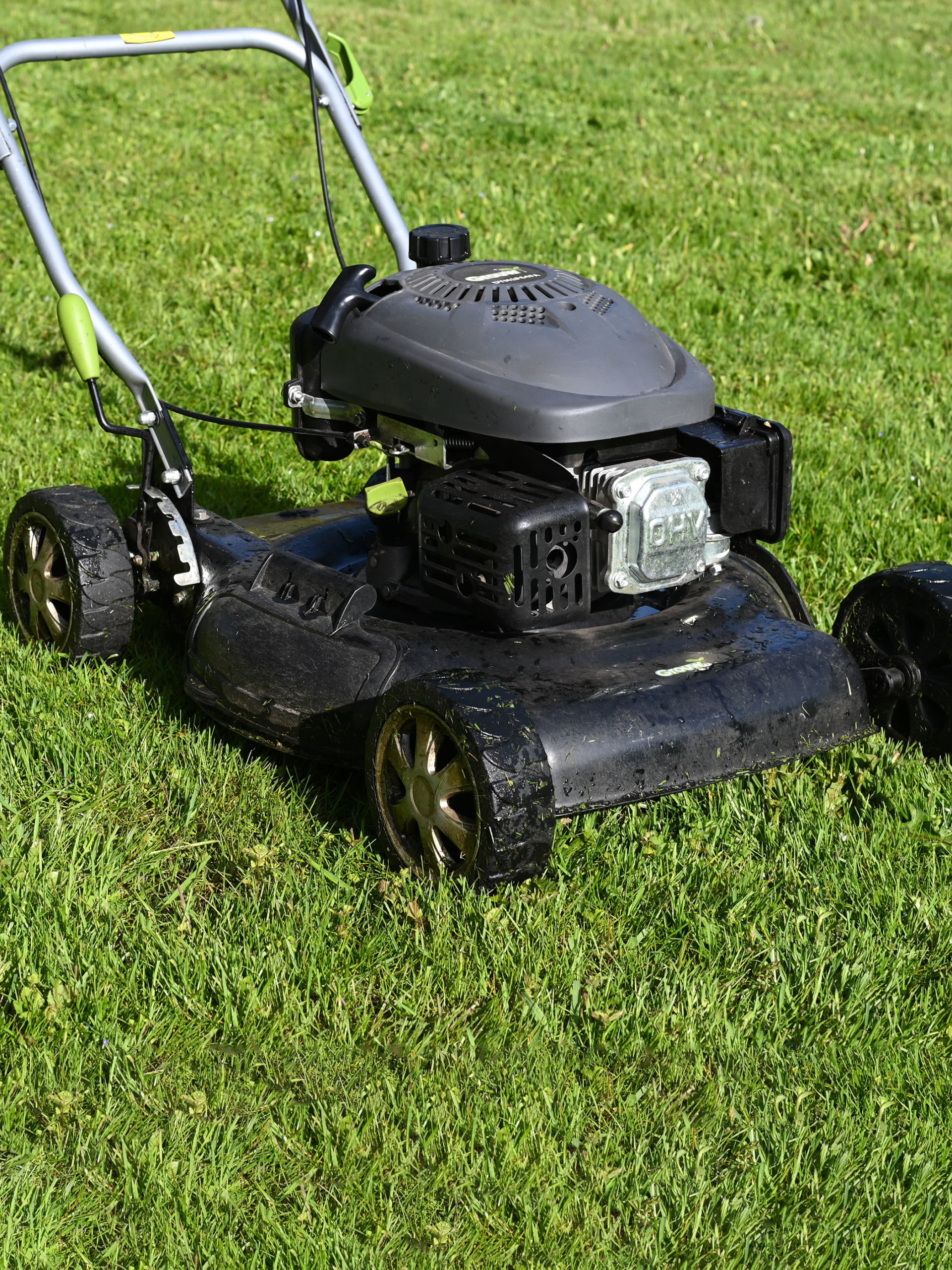 lawn mower on green lawn