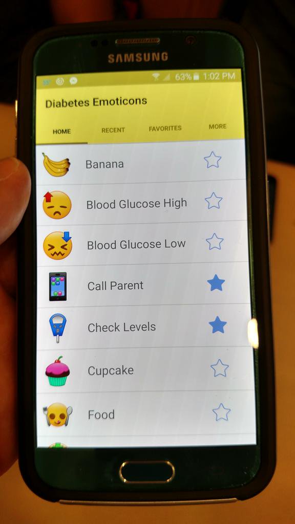 A mockup of the diabetes emoticon app in development.