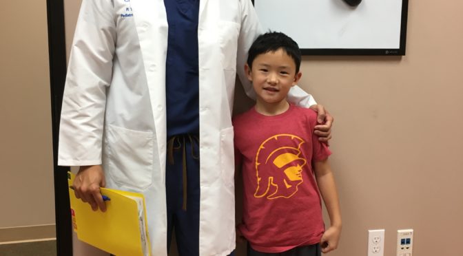 CHOC patient Jordan and his pediatric surgeon., Dr. Peter Yu.