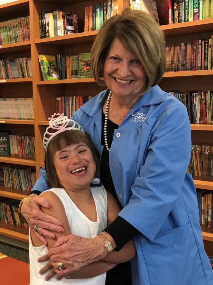 CHOC volunteer Fran with CHOC patient Evelyn in the Family Resource Center