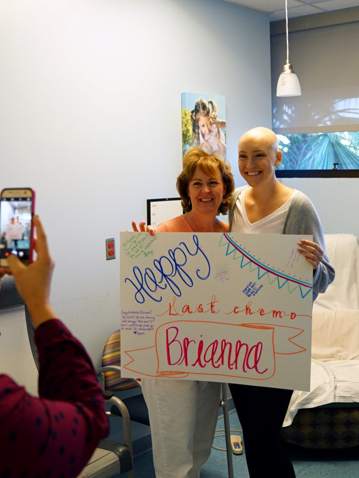 Brianna celebrating her last chemo treatment at CHOC cancer institute