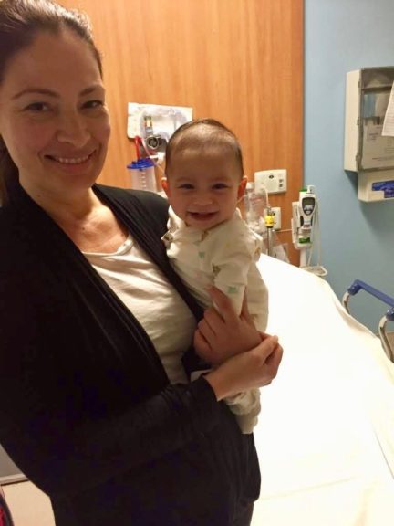 Sharlene with her daughter Stella on the morning of surgery to remove her bronchopulmonary sequestration (BPS).