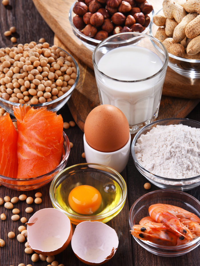common food allergens including egg, milk, soy, peanuts, hazelnut, fish, seafood and wheat flour