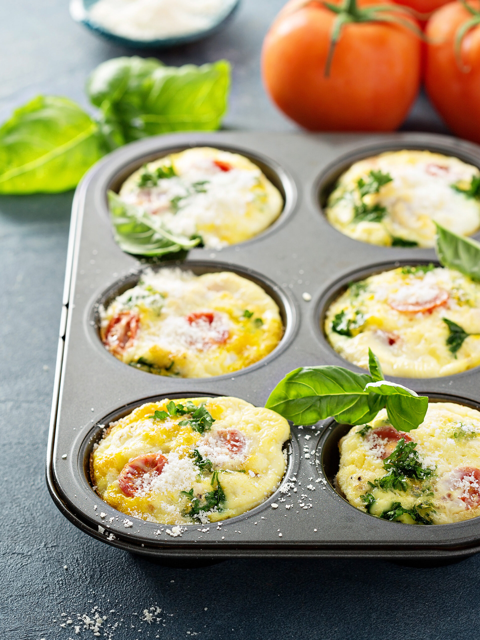 mini egg frittatas with veggies, baked in cupcake pan - healthy recipes to make with kids