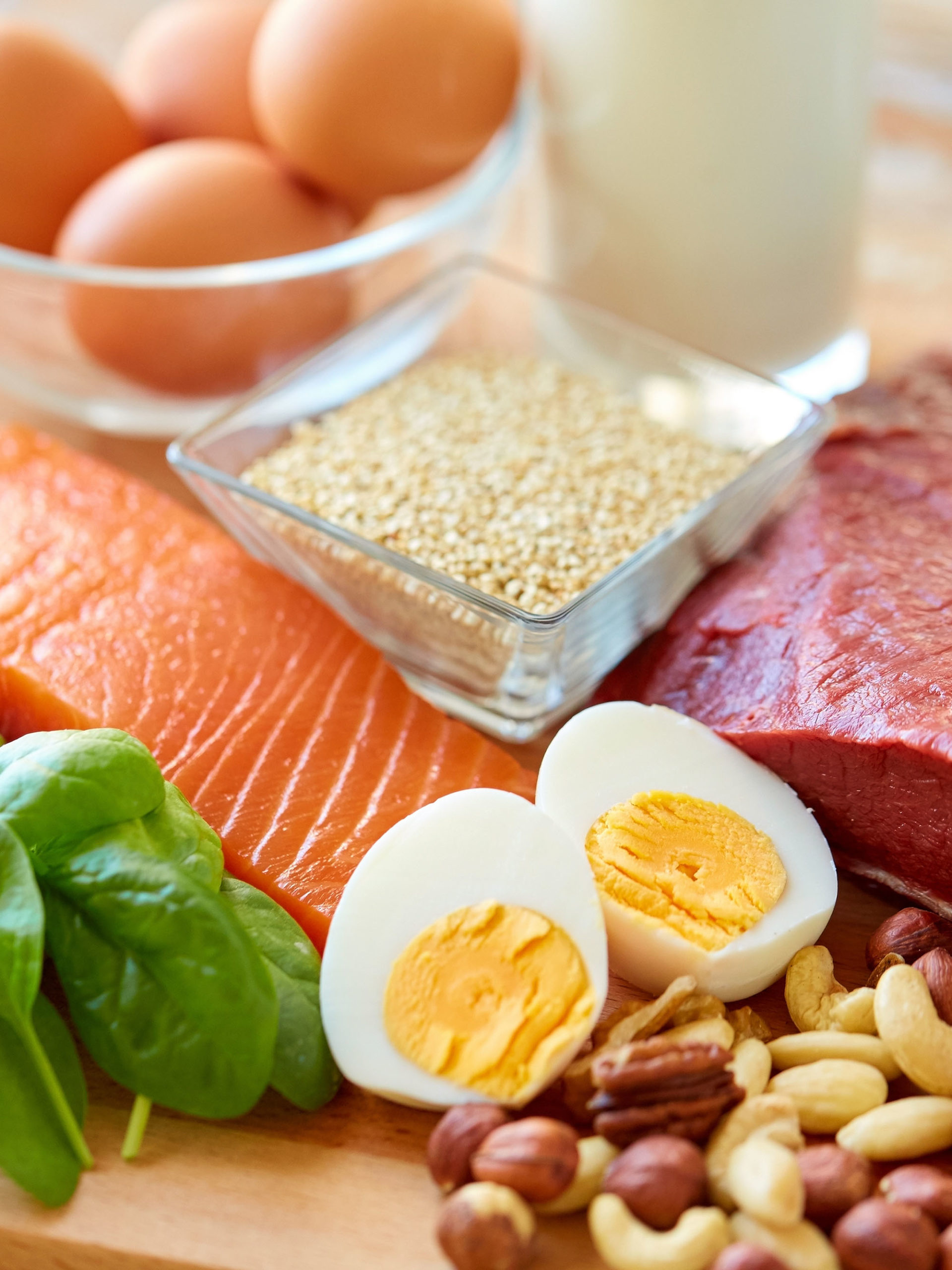 selection of food that is naturally rich in protein food on table