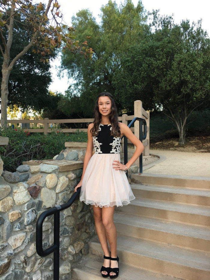 A portrait of Jennifer all dressed up in a tutu for a special event