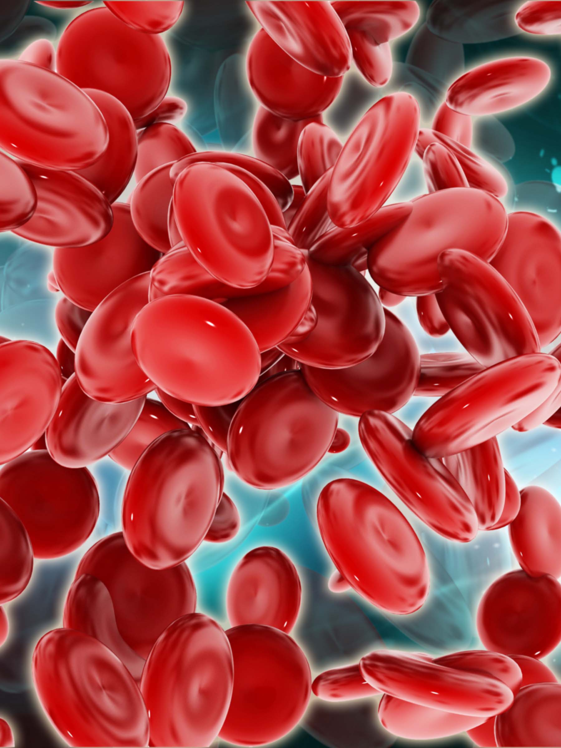 Digital illustration close up of red blood cells in blood stream
