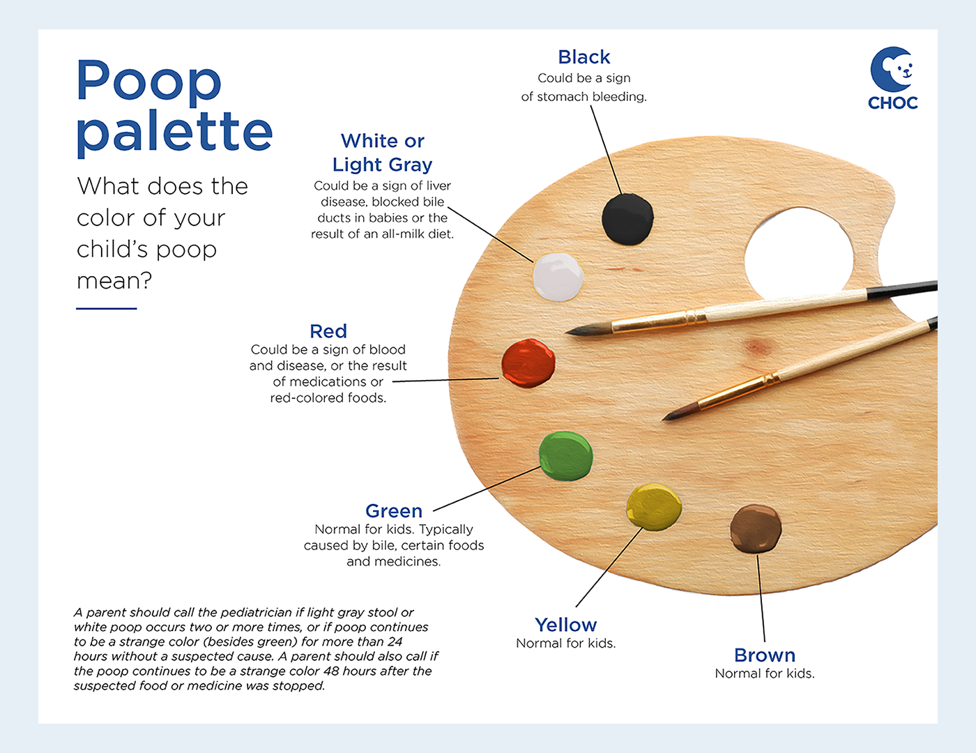 Poop palette graphic - what does the color of your child's poop mean?