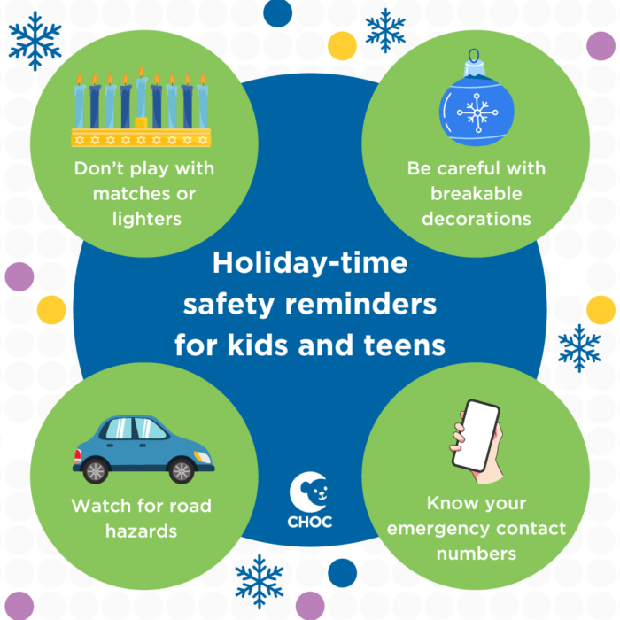 Holiday-time safety reminders for kids and teens graphic