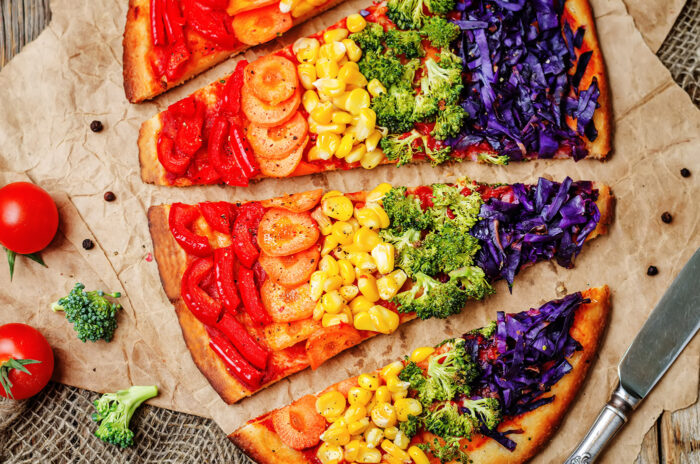Rainbow flatbread pizzas 
