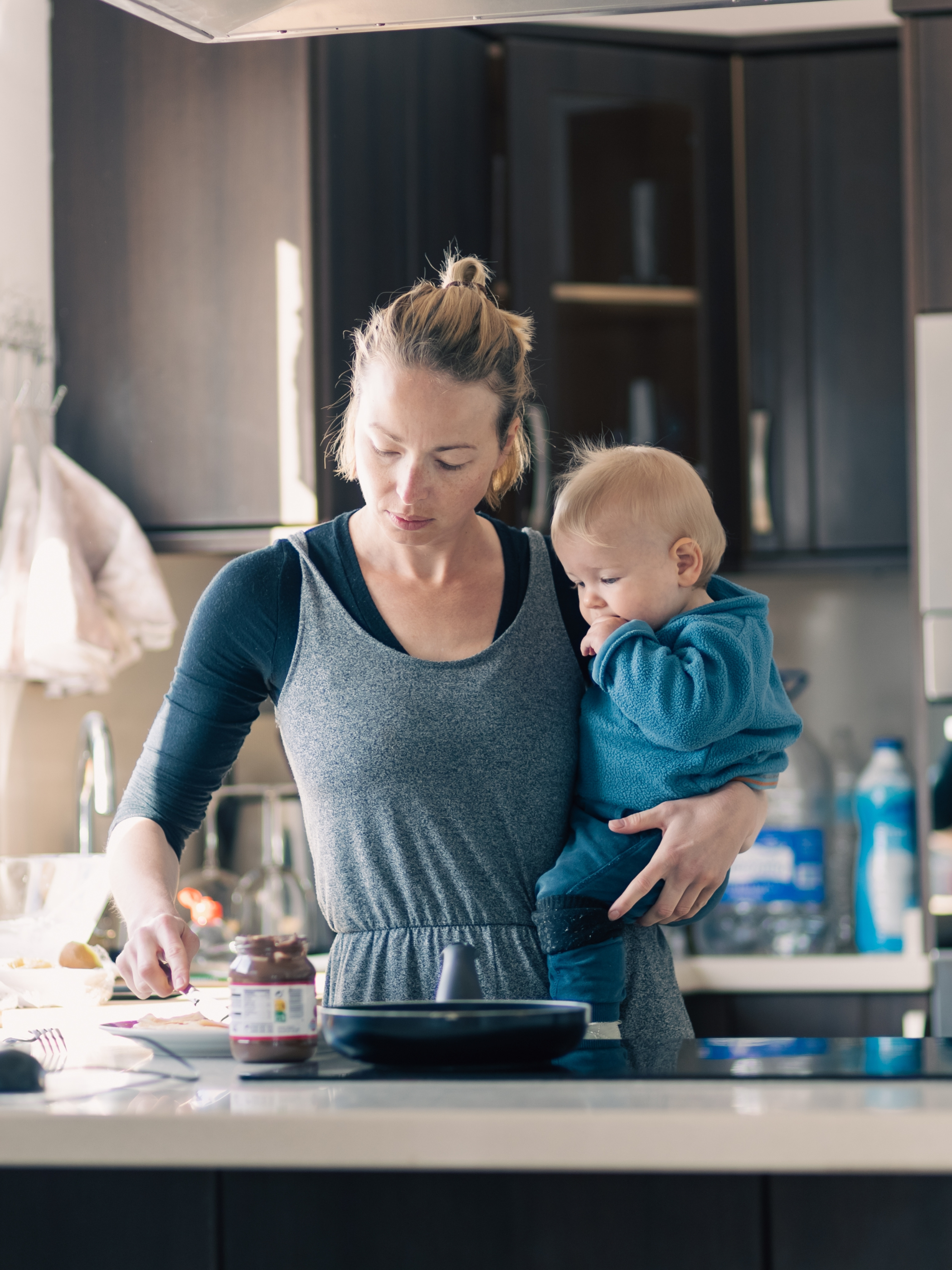 Busy mom cooking