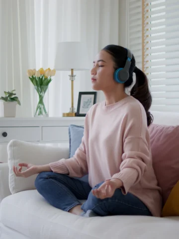 Mom meditating and practicing self care