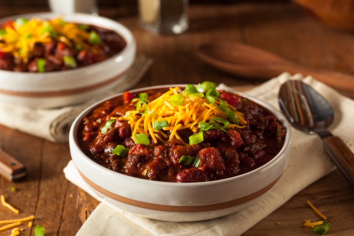 Homemade Organic Vegetarian Chili with Beans and Cheese