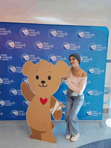 Zoe with Choco bear at an event