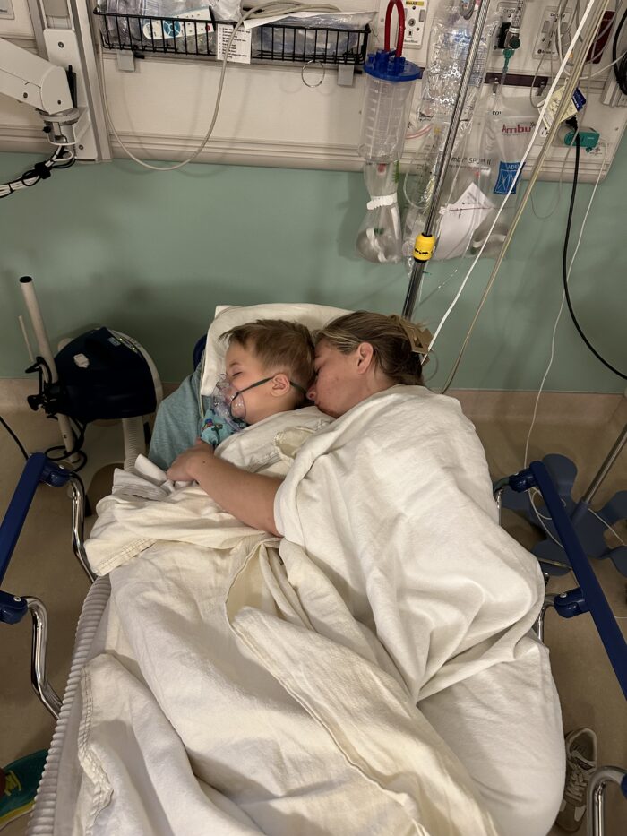 Jack with his mom at the hospital