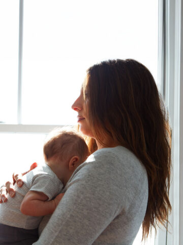 Postpartum mom with baby